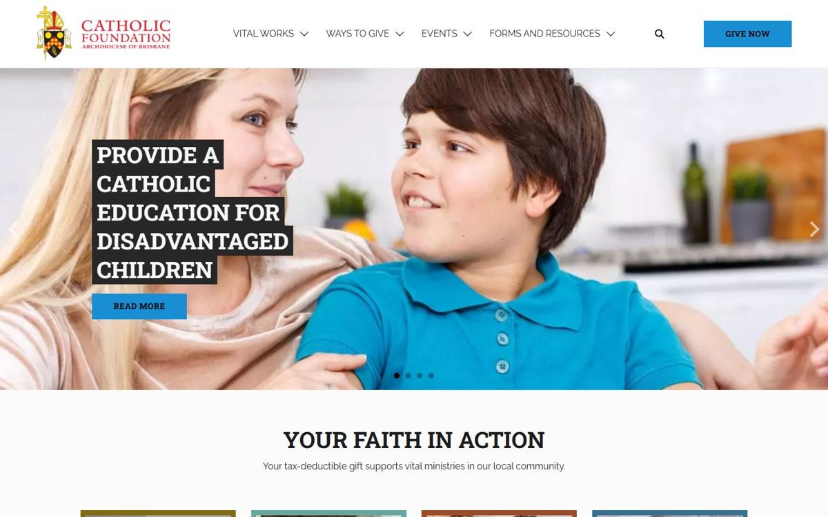 Catholic Foundation website homepage, built by WP Easy