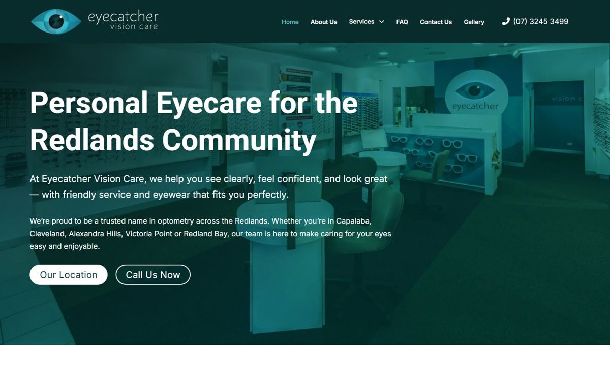 Eyecatcher Vision Care website homepage, built by WP Easy