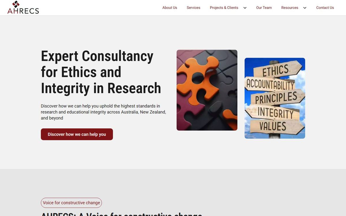 AHRECS website homepage, built by WP Easy