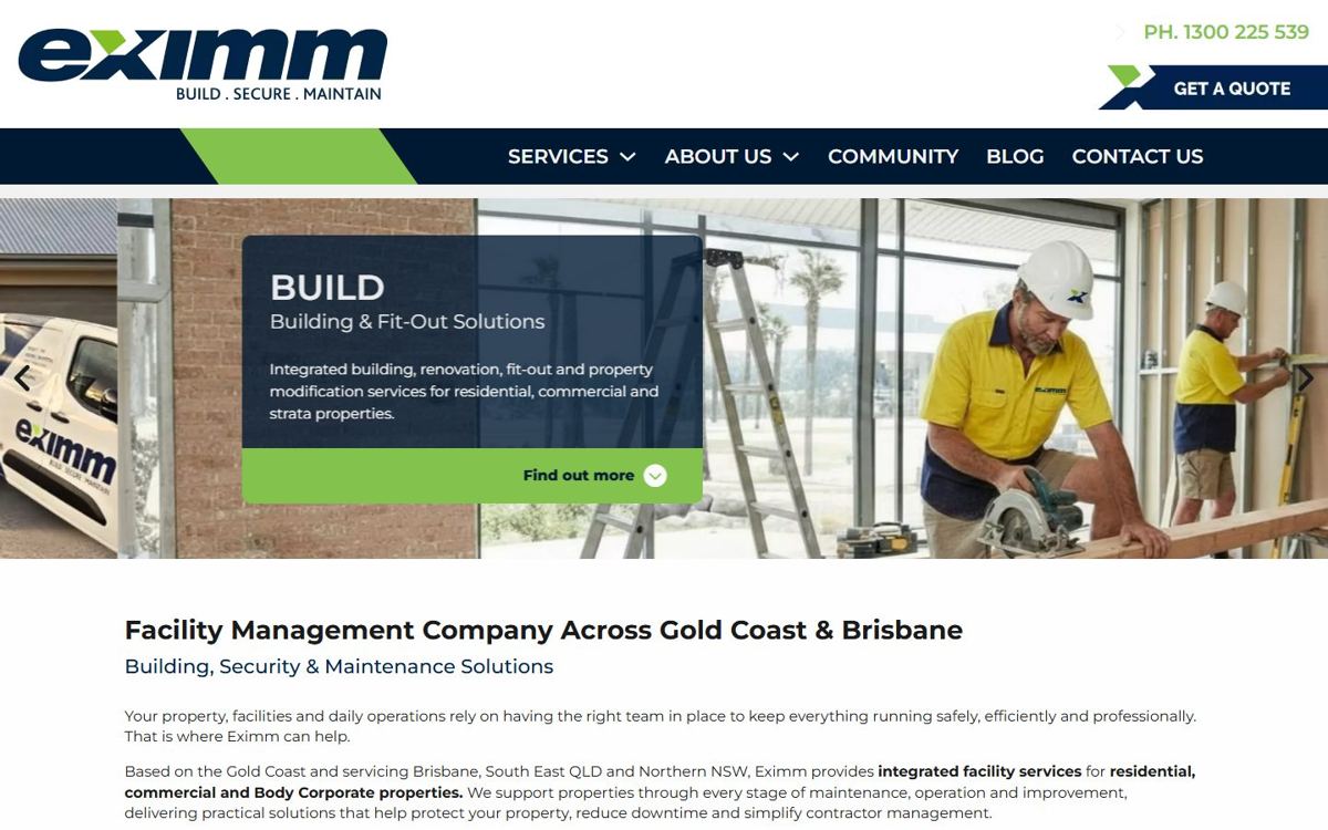 Eximm website homepage, built by WP Easy